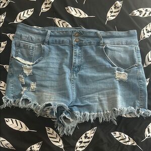 SHEIN Blue Distressed Jean Shorts with Frayed Hem